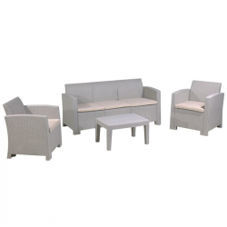 SAVANNA Set Σαλόνι Κήπου Βεράντας  K/D, PP-UV Sand Grey Μαξιλάρια Μπεζ  Table+Sofa 3Seater+2 Armchairs