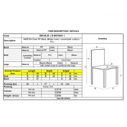 MARTIN Καρέκλα Metal Cross Ξύλο, PP Μαύρο Μονταρισμένη Ταπετσαρία  49x56x82cm