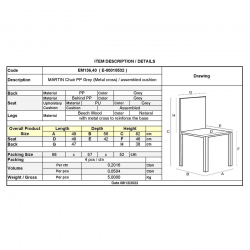 MARTIN Καρέκλα Metal Cross Ξύλο, PP Γκρι, Μονταρισμένη Ταπετσαρία  49x56x82cm