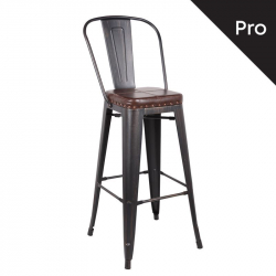 RELIX Σκαμπό Bar-Pro με Πλάτη, Μέταλλο Βαφή Antique Black, Pu Σκούρο Καφέ  43x48x78/114cm