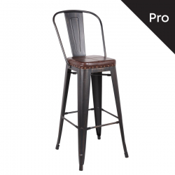 RELIX Σκαμπό Bar-Pro με Πλάτη, Μέταλλο Βαφή Antique Black, Pu Σκούρο Καφέ  43x48x78/114cm