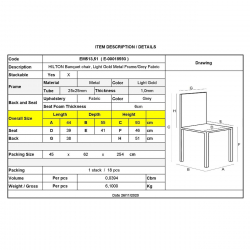 HILTON Καρέκλα Μέταλλο Βαφή Light Gold, Ύφασμα Γκρι  44x55x93cm