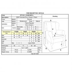 ROSY Πολυθρόνα - Μπερζέρα Φυσικό, Ύφασμα Εκρού  76x80x103cm