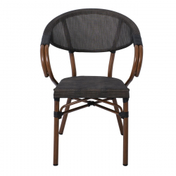 COSTA Πολυθρόνα Dining Αλουμινίου, Απόχρωση Καρυδί Textilene Μαύρο  58x57x83cm