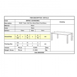ROBY Τραπέζι  Τραπεζαρίας Κουζίνας, Μέταλλο Βαφή Μαύρο Γυαλί Clear  120x70x75cm