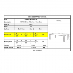 ACTION Τραπεζάκι Σαλονιού - Καθιστικού 120x60cm Inox - Μαυρό Γυαλί 8mm  120x60x45cm
