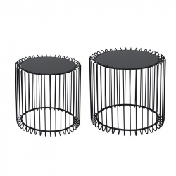 RICO Set-2 Τραπεζάκια Σαλονιού Καθιστικού, Μέταλλο Βαφή Μαύρο, Γυαλί Smoke  Φ45 H.40cm + Φ50 H.45cm