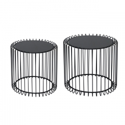 RICO Set-2 Τραπεζάκια Σαλονιού Καθιστικού, Μέταλλο Βαφή Μαύρο, Γυαλί Smoke  Φ45 H.40cm + Φ50 H.45cm