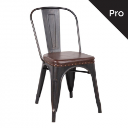 RELIX Καρέκλα-Pro, Στοιβαζόμενη, Μέταλλο Βαφή Antique Black, Pu Σκούρο Καφέ  45x51x82cm