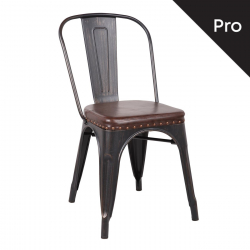 RELIX Καρέκλα-Pro, Στοιβαζόμενη, Μέταλλο Βαφή Antique Black, Pu Σκούρο Καφέ  45x51x82cm