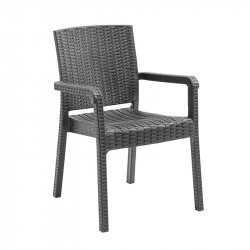 LORA Pro Πολυθρόνα Κήπου - Βεράντας Στοιβαζόμενη, PP-UV (Rattan Look) Ανθρακί  57x60x86cm