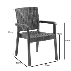 LORA Pro Πολυθρόνα Κήπου - Βεράντας Στοιβαζόμενη, PP-UV (Rattan Look) Ανθρακί  57x60x86cm