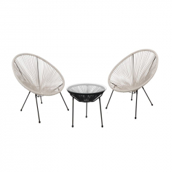 ACAPULCO Set Κήπου - Βεράντας: Τραπέζι+2 Πολυθρόνες, Μέταλλο Μαύρο / Rattan Άσπρο & Μαύρο  Τραπ:Φ50x50cm - Πολ:70x69x81cm