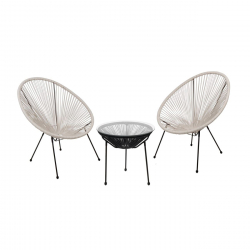 ACAPULCO Set Κήπου - Βεράντας: Τραπέζι+2 Πολυθρόνες, Μέταλλο Μαύρο / Rattan Άσπρο & Μαύρο  Τραπ:Φ50x50cm - Πολ:70x69x81cm