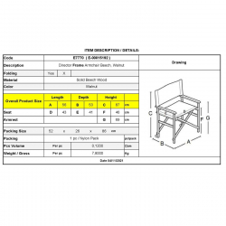 Σκηνοθέτη Σκελετός Πολυθρόνας Οξιά, Βαφή Εμποτισμού Μελί, Πτυσσόμενη  56x53x87cm