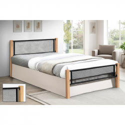 ΝΕΤ Κρεβάτι Διπλό για Στρώμα 150x200cm, Μέταλλο Βαφή Μαύρο, Ξύλο Φυσικό  155x210x81cm(Στρώμα 150x200)cm