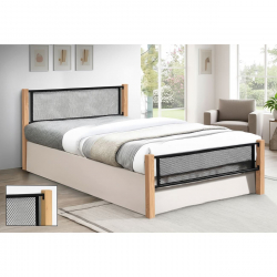 ΝΕΤ Κρεβάτι Διπλό για Στρώμα 150x200cm, Μέταλλο Βαφή Μαύρο, Ξύλο Φυσικό  155x210x81cm(Στρώμα 150x200)cm