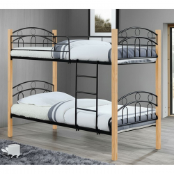 NORTON Κρεβάτι Κουκέτα Μέταλλο Βαφή Μαύρο, Ξύλο Φυσικό  97x201x160cm (Στρώμα 90x190cm)