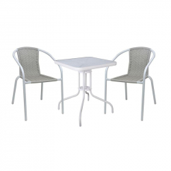 BALENO-W Set Κήπου - Βεράντας: Τραπέζι + 2 Πολυθρόνες Μέταλλο Άσπρο, Wicker Beige  Table:70x70x70 Seat:52x60x72