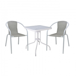 BALENO-W Set Κήπου - Βεράντας: Τραπέζι + 2 Πολυθρόνες Μέταλλο Άσπρο, Wicker Beige  Table:70x70x70 Seat:52x60x72