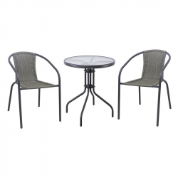 BALENO-W Set Κήπου - Βεράντας: Τραπέζι + 2 Πολυθρόνες Μέταλλο Ανθρακί, Wicker Mixed Grey  Table:Φ60x70 Armchair:52x60x72