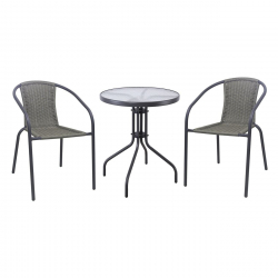 BALENO-W Set Κήπου - Βεράντας: Τραπέζι + 2 Πολυθρόνες Μέταλλο Ανθρακί, Wicker Mixed Grey  Table:Φ60x70 Armchair:52x60x72