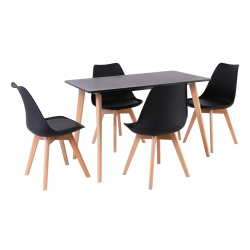 MARTIN Set Τραπεζαρία: Τραπέζι + 4 Καρέκλες, MDF Μαύρο - Οξιά Φυσικό, PP Μαύρο  Table:120x70x75 Chair:49x56x82