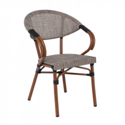 COSTA Πολυθρόνα Dining Αλουμινίου, Απόχρωση Καρυδί Textilene Μπεζ  58x57x83cm