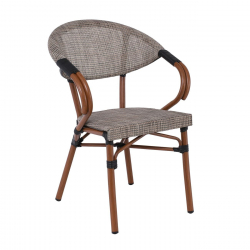 COSTA Πολυθρόνα Dining Αλουμινίου, Απόχρωση Καρυδί Textilene Μπεζ  58x57x83cm