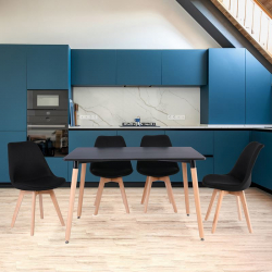 MARTIN Set Τραπεζαρία: Τραπέζι + 4 Καρέκλες, MDF Μαύρο - Οξιά Φυσικό, Ύφασμα Μαύρο  Table:120x80x73 Chair:49x57x82