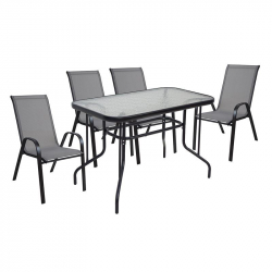 RIO Set Τραπεζαρία Κήπου Μέταλλο Βαφή Μαύρο, Textilene Γκρι: Τραπέζι + 4 Πολυθρόνες  Table:110x60 Armch:55x74x91cm