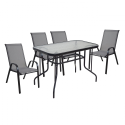 RIO Set Τραπεζαρία Κήπου Μέταλλο Βαφή Μαύρο, Textilene Γκρι: Τραπέζι + 4 Πολυθρόνες  Table:110x60 Armch:55x74x91cm