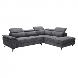 ROMEO Καναπές-Relax, Αριστερή Γωνία,Ύφασμα Γκρι, Αποθ.χώρος, Μία θέση με ηλεκτρική ανάκληση  284x224x76cm