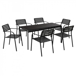ROMA-MODIAL Set Τραπεζαρία: Τραπέζι + 6 Πολυθρόνες, Μέταλλο Μαύρο  Table:159x80x75 Armch:56x55x80