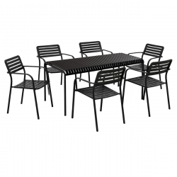 ROMA-MODIAL Set Τραπεζαρία: Τραπέζι + 6 Πολυθρόνες, Μέταλλο Μαύρο  Table:159x80x75 Armch:56x55x80