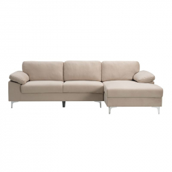 ALEX Καναπές Σαλονιού Καθιστικού Αριστερή Γωνία, Ύφασμα Μπεζ Velure  264x132x75cm H.80cm