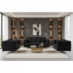 MORRIS Set Σαλόνι - Καθιστικό 3θέσιος + 2θέσιος + Πολυθρόνα Ύφασμα Teddy Μαύρο  Set: 3Seater+2Seater+1Seater