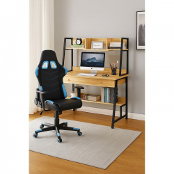 STUDENT-1 Set Γραφείο Η/Υ Sonoma - Μαύρο + Πολυθρόνα Gaming Μαύρο - Μπλε  Desk:120x48x73 Chair:67x69x124