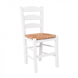 ΣΚΥΡΟΣ Καρέκλα Οξιά Βαφή Εμποτισμού Λάκα Άσπρο, Κάθισμα Ψάθα  41x43x89cm