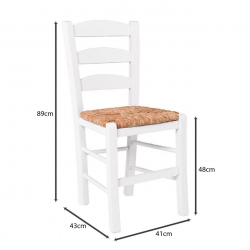 ΣΚΥΡΟΣ Καρέκλα Οξιά Βαφή Εμποτισμού Λάκα Άσπρο, Κάθισμα Ψάθα  41x43x89cm