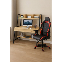 STUDENT-1 Set Γραφείο Η/Υ Sonoma - Μαύρο + Πολυθρόνα Gaming Μαύρο - Κόκκινο  Desk:120x48x73 Chair:67x69x124