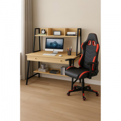 STUDENT-1 Set Γραφείο Η/Υ Sonoma - Μαύρο + Πολυθρόνα Gaming Μαύρο - Κόκκινο  Desk:120x48x73 Chair:67x69x124