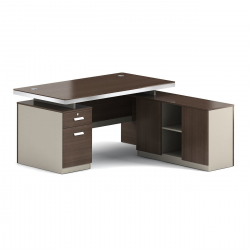 CONCEPT Γραφείο Αναστρέψιμη Γωνία, Απόχρωση Καρυδί - Μπεζ  180x80/160x40 (H.75/62)cm