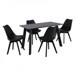 MARTIN Set Τραπεζαρία: Τραπέζι + 4 Καρέκλες, MDF Grey Walnut, Μέταλλο-Ξύλο-PP και PU Μαύρο  Table:120x70x75 Chair:49x57x82