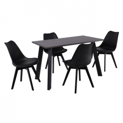MARTIN Set Τραπεζαρία: Τραπέζι + 4 Καρέκλες, MDF Grey Walnut, Μέταλλο-Ξύλο-PP και PU Μαύρο  Table:120x70x75 Chair:49x57x82