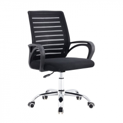 BF2140 Πολυθρόνα Γραφείου Μέταλλο Χρώμιο, Mesh Μαύρο  63x58x89/99cm