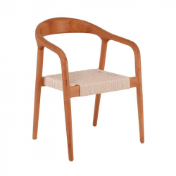 LEXY Πολυθρόνα Τραπεζαρίας Καρυδί, Κάθισμα Paper Rope  56x56x78cm