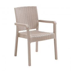 LORA Pro Πολυθρόνα Κήπου - Βεράντας Στοιβαζόμενη, PP-UV (Rattan Look) Cappuccino  57x60x86cm