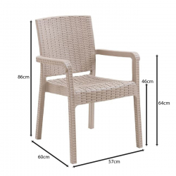 LORA Pro Πολυθρόνα Κήπου - Βεράντας Στοιβαζόμενη, PP-UV (Rattan Look) Cappuccino  57x60x86cm