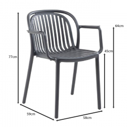 POCO Πολυθρόνα Κήπου-Βεράντας Στοιβαζόμενη, PP-UV Απόχρωση Ανθρακί  58x59x77cm